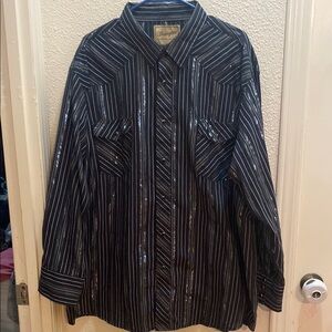 Wrangler Black/Silver Pearl snap Striped Button-Up Shirt